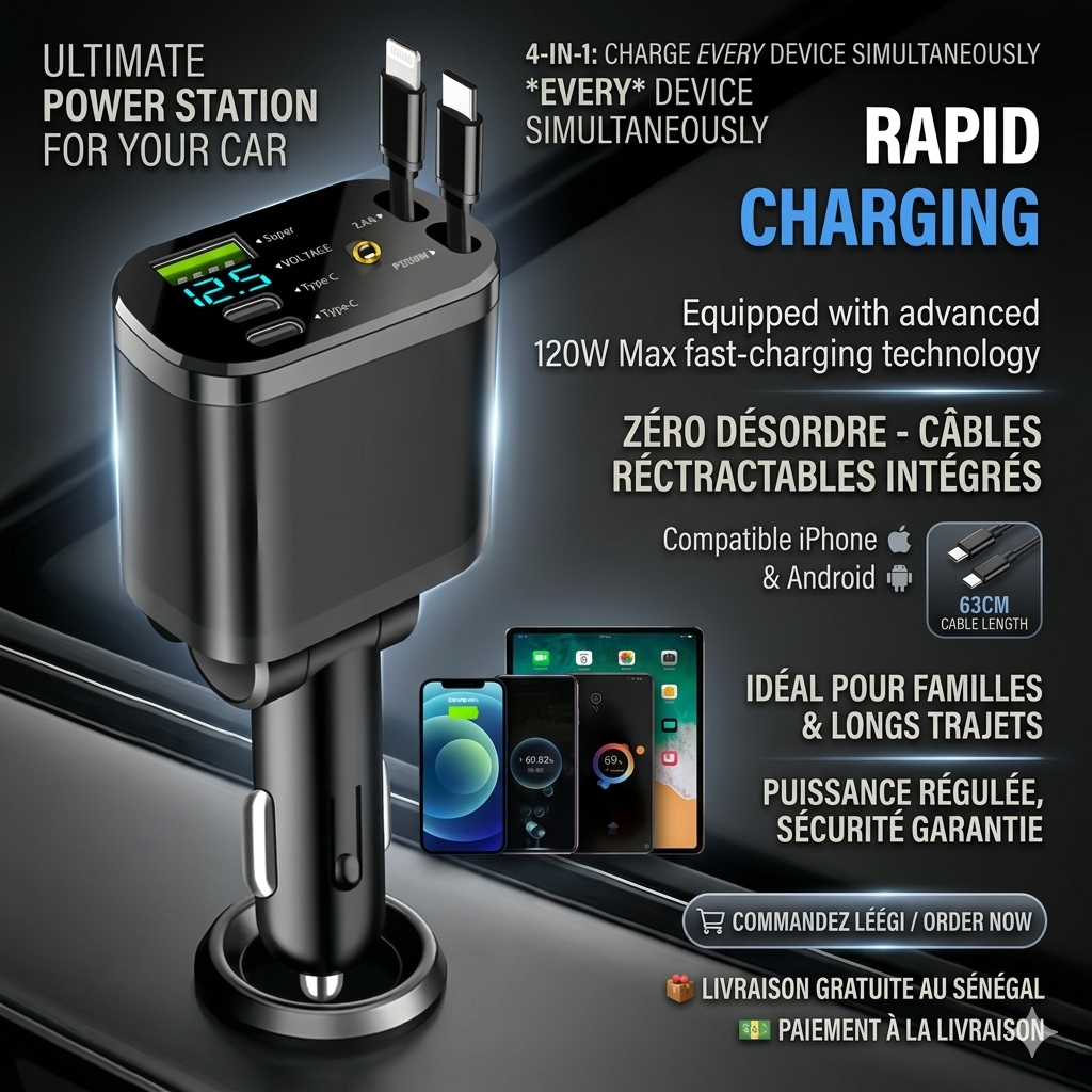 2 IN 1 Chargeur voiture 120W + ambiance étoilée
