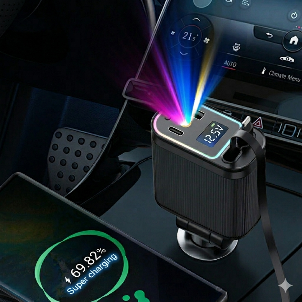 2 IN 1 Chargeur voiture 120W + ambiance étoilée.