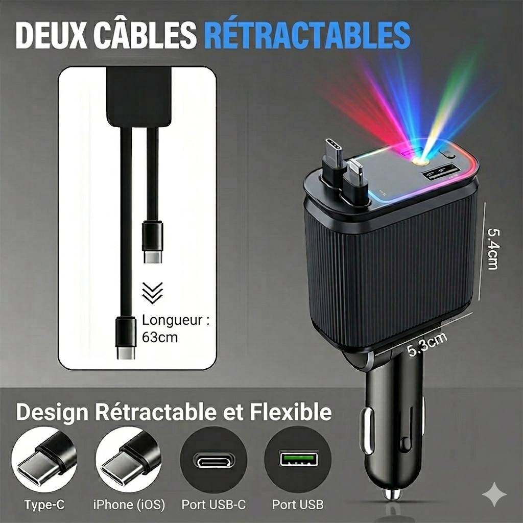 2 IN 1 Chargeur voiture 120W + ambiance étoilée